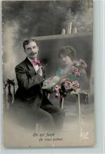 Künstler malt seine Liebste Foto 1912 AK Staffelei
