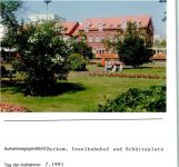 26757 W2972 Borkum FOTO KEINE AK Inselbahnhof und Schütteplatz Foto montiert auf Karton