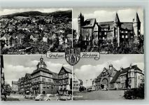 35745 W6348 Herborn , Hess - Gesamtansicht Schloß Marktplatz und Rathaus Bahnhof VW-Käfer