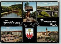 66953 W6780 Pirmasens - Brücke Felsen Marktszene