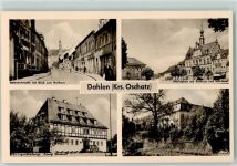 04774 O7262 Dahlen , Sachs - Bahnhofstraße mit Blick zur Rathaus Marktplatz HO-Hotel FDJ-Jugendherberge Georgi Dimitroff Schloß Rückseite mit Abschürfungen bzw Kleberesten