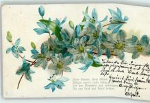 mit Glasperlenauflage Litho Spruch AK mit Glitzer