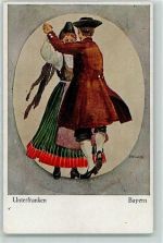 Unterfranken Tracht Tanz AK Volkstanz Künstlerkarte