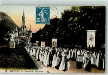 65100 Lourdes 1926 - Prozession Kirche