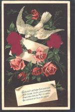 Prägedruck Taube Rosen AK Spruch 1912 AK mit Stoff