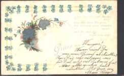 Prägedruck Vergissmeinnicht AK Spruch 1900 AK mit Stoff