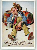 Betrunkener wird vom Affen geküsst Bierkrug Bier Künstlerkarte