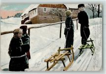 Den Berg hinaufziehen AK Schlitten 1902