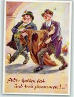 Zwei Männer tragen Mantel sign. Bier Künstlerkarte