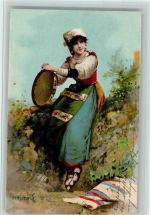 Frau mit einem Tamburin, gute erhaltung AK Trachten Italien 1903