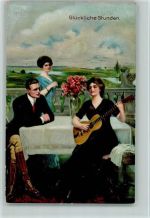 Glückliche Stunden - Frau mit Gitarre AK Underwood, C. F.