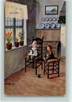 WK I Brautschau - Kinder beim Stricken AK Hoffmann, Ad. 1917