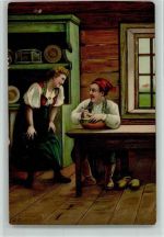 Holzschuhe - Bauernstube 1905 AK Bäuerliches Leben