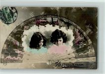 Kinderköpfe im Fächer - Serie 7062-4 AK Fächer Fotomontage AK