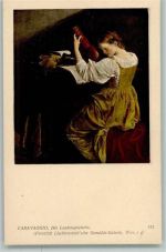 Die Lautenspielerin - Gemälde von Caravaggio , gute Erhaltung AK Zupfinstrument Künstlerkarte