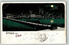 50667 W5021 Köln Altstadt-Süd 101 1901 Lithographie / Mondschein Hafen Brücke Schiff