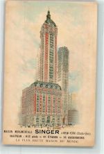 New York City 1914 Lithographie Maison Monumentale Singer