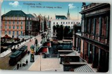 Königsberg Kaliningrad 1916 - Grüne Brücke mit Aufgang zur Börse Straßenbahn Litfaßsäule