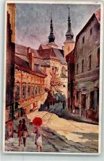 Brno Brünn Künstlerkarte WK II Stempel Dominikanergasse sign. Fr. Myslivec