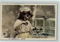 Serie 697 - Mädchen mit Vögel, Vogelkäfig, Stempelspuren Stebbing 1904 Foto AK