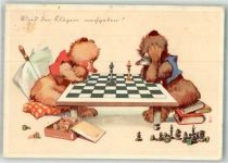 Bären vermenschlicht Schach 1941 Künstlerkarte