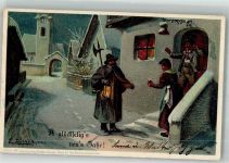 Serie 47 Neujahr Nachtwächter Döcker, E. Lithographie / Mondschein