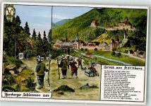 W7746 Hornberg , Schwarzwaldbahn Hornberger Schießen anno 1564 Schützenfest Künstlerkarte