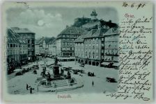 8010 Graz 1898 Foto AK Marktszene Denkmal HAUPTPLATZ
