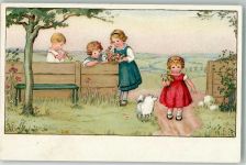 Meissner u. Buch Serie 2448 Kinder Hund Blumen Flöte Döring, L. / LD 1910 Lithographie / Künstlerkarte