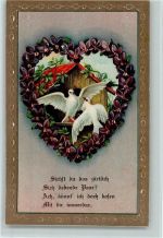 Poesie Spruch - Taubenhaus, Herz aus Veilchen AK Taube 1908 Prägedruck