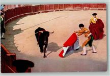 30000 Nimes - Stierkampfarena Torero mit rotem Tuch vor Stier