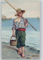 Italien ca 1900 Litho AK Typen Angeln