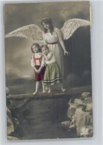 Amag Serie 60703-2 - Kinder gehen üben einen Baumstamm, der Schutzengel wacht Schutzengel 1913