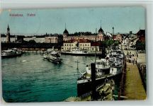 W7750 Konstanz Hafen mit Dampfern AK Hafen 1910