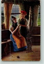 Frauen mit einem Spinnrad, Brief lesen 1924 AK Trachten Schwarzwald