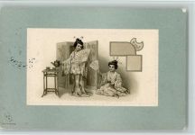 s mit einem Fächer - Teezeremonie 1901 AK Geisha Prägedruck