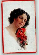 Frau mit Mohnblumen seitlich im Haar ca 1920 AK Fisher, B. Künstlerkarte
