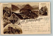 87645 W8959 Hohenschwangau 1898 Lithographie Gruss aus - Schloß Neuschwanstein und Teilansicht mit See AK