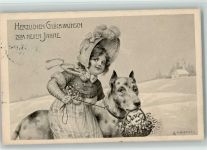 T.S.N. Serie 310 Nr. 3 , sign Kratki - Neujahr, Mädchen mit einem Hund TSN Künstlerkarte