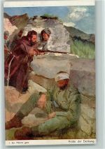 Nr. 337 Kriegsfürsorgeamt WK I AK Hinter der Deckung - Verwundeter Kriegsfürsorgeamt Künstlerkarte