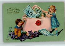 Kinder mit Geldscheinen - Neujahr Gute Erhaltung EAS 1914