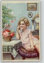 Standuhr - Weihnachten - ca 1935 AK Telefon