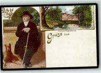 Gruss aus Friedrichsruh, Bismarck mit seinem Hund Bismarck Lithographie