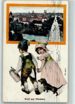 W8000 München Kinder Bierkrug Dackel Prägedruck Passepartout Dackel Gebrauchsspuren