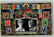 Wappen von Bayern und König - Praschtkarte Briefmarkenabbildung