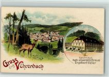 78147 W7741 Vöhrenbach Lithographie / Künstlerkarte Blick nach Vöhrenbach Reh Gasthaus zum eisernen Kreuz 2-Bildaufnahme sign. Hirschmann