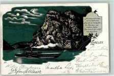 56346 W5421 Loreley 1903 Lithographie / Mondschein Dampfer