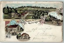 72525 W7420 Münsingen , Württ Gebrauchsspuren Truppen-Übungsplatz Ludwigshöhe Hotel Fezer Casino Lithographie