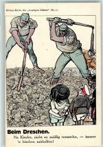Nr. 11 Karikatur Propaganda Zweierbund beim Dreschen AK Verlag der Lustigen Blätter Künstlerkarte