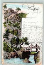 56346 W5421 Loreley 1897 Lithographie Lorelei und Triebthal Bahnpost Reichenbach - Eger Zug 215